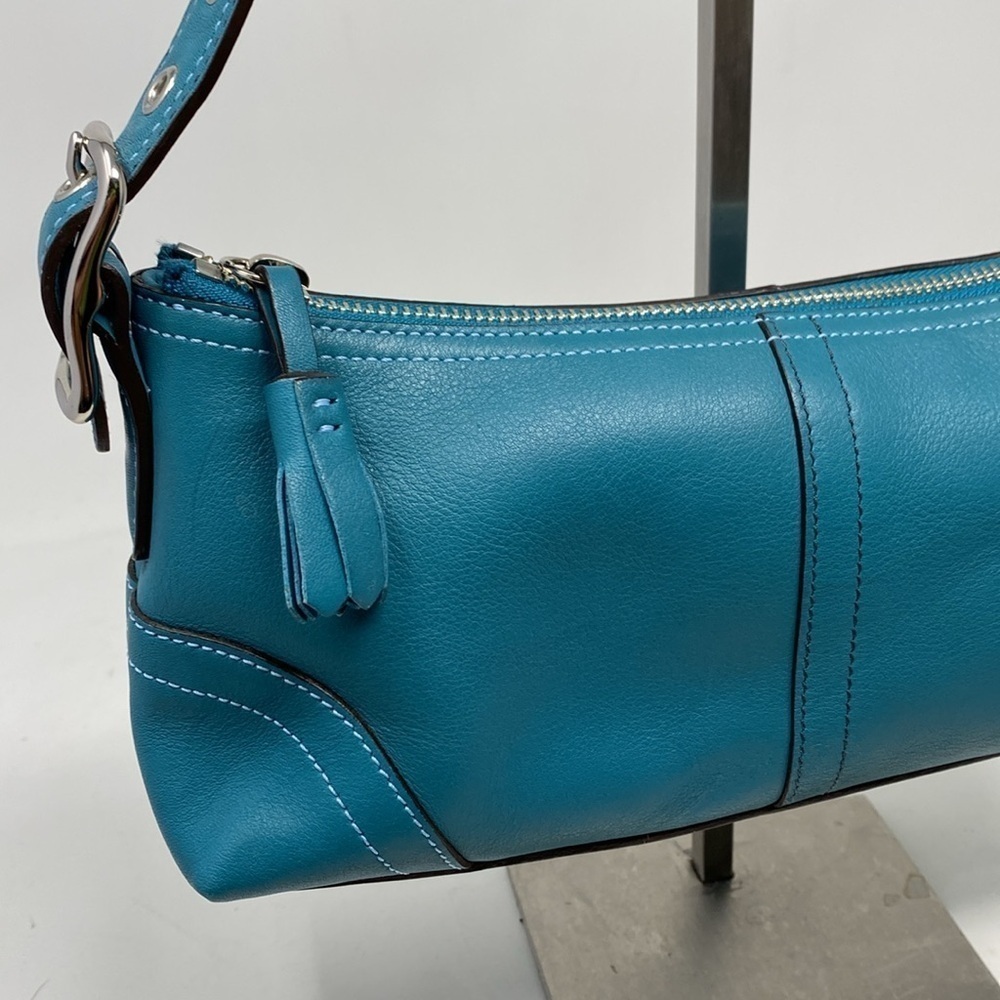 Vintage Y2K Coach Signature East West Demi Baguette Bag RARE Teal Blue color - Picture 2 of 16